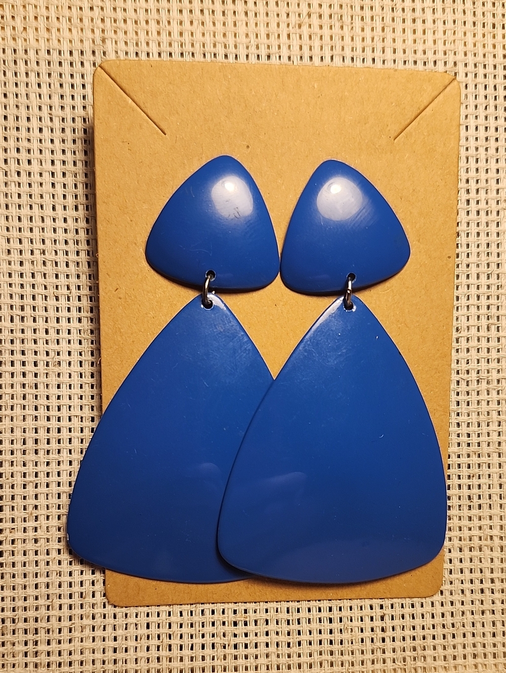 Sleek Slate Blue Metallic Lightweight Geometric Drop Earrings